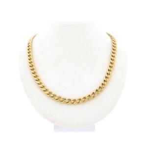 14 karaat geelgouden ketting met gourmet schakel en saffier