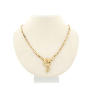 14 karaat geelgouden cardano schakel ketting met vaste hanger en diamanten. de diamanten hebben een totaal van 0,11 ct.