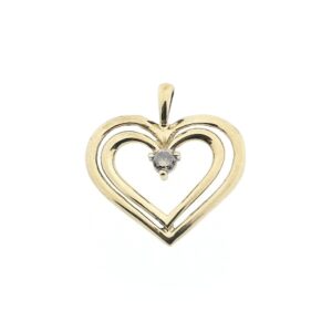10 Krt. Hanger van een dubbel hart met diamant | 0,08 ct.